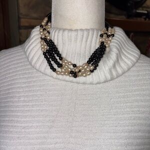 BLACK WHITE AND GOLD MUTI STRAND NECKLACE HOOK SNAP CLOSURE